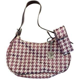 Nine West Y2K Maroon Houndstooth Shoulder Bag with Mini Pouch